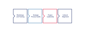 Graphic outlining CCO services: Workshops, Audits, Project Leadership, Cultural Alignment
